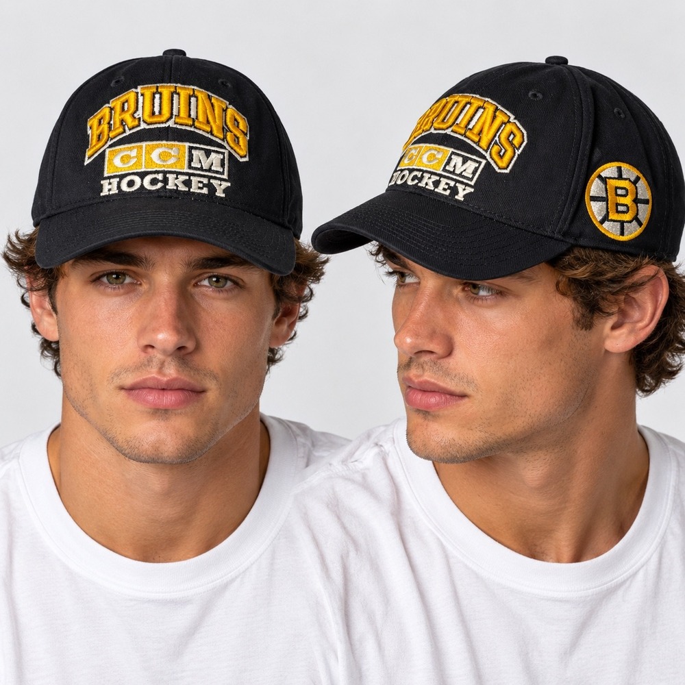Y2K NHL Boston bruins hockey SnapBack hat black yellow sport embroidered by CCM